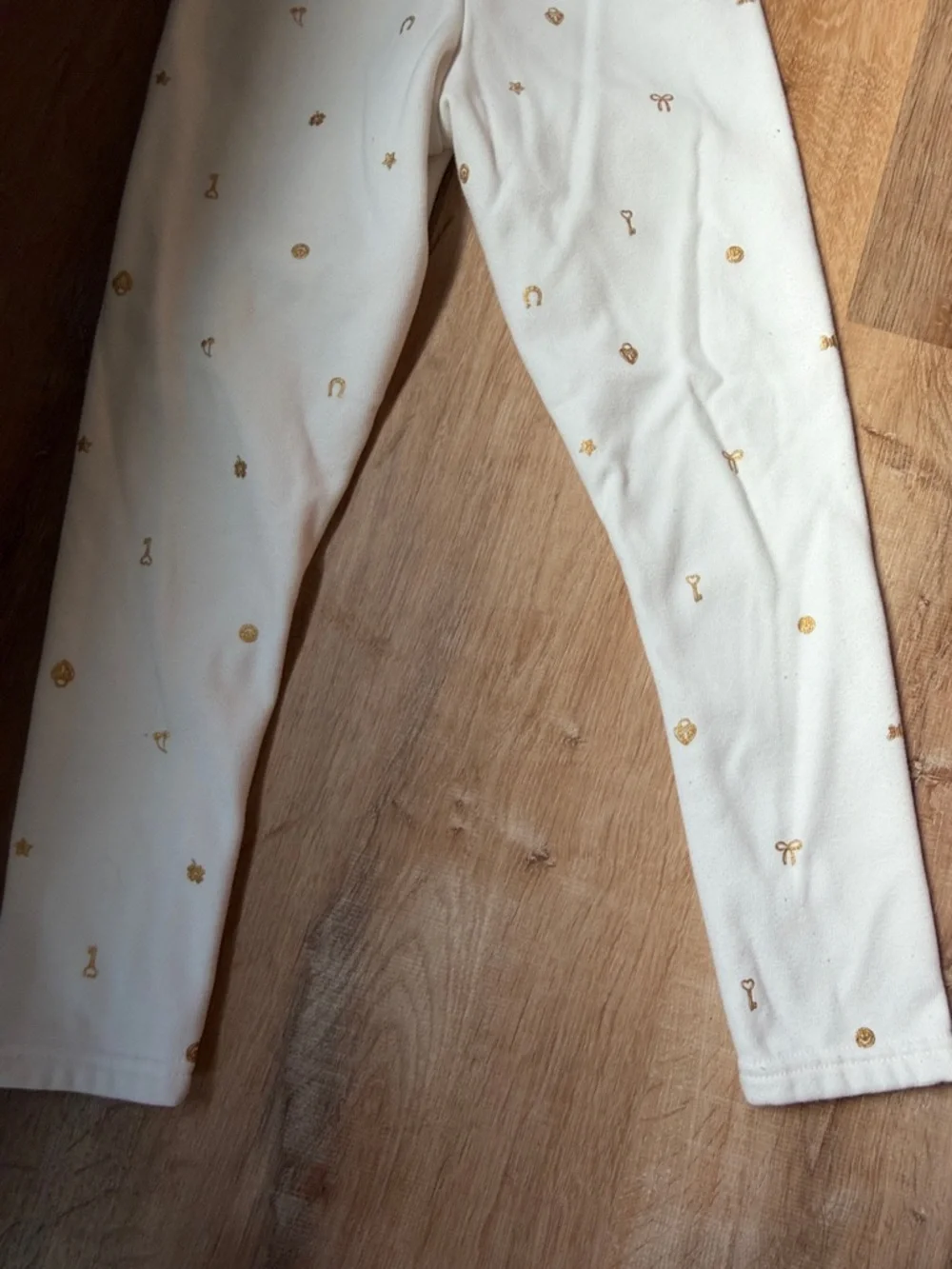 Carter's Cream Girls' cozy lined Leggings with Gold Accent Motifs
